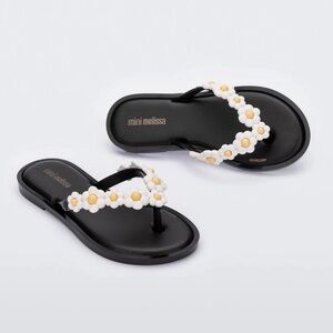 Worn Once! Mini Melissa Black Sandals with White and Yellow Daisy Details. Sz13